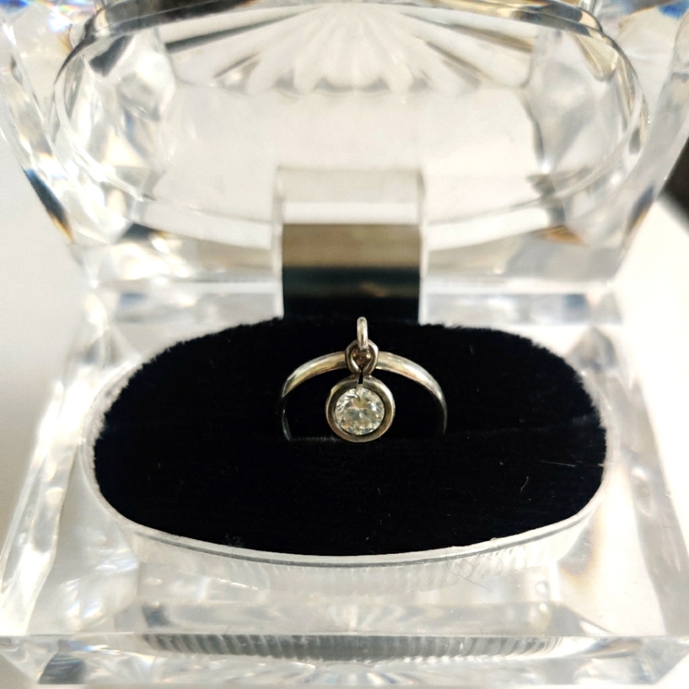 Vintage Diamante Drop Sterling Silver Ring